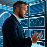 A highly skilled professional fire protection engineer, fully clothed in a modest business suit, stands confidently in a futuristic smart building control room. Large holographic displays show real-time IoT sensor data and AI-driven predictive analytics. The environment is sleek, clean, and illuminated by glowing screen interfaces, emphasizing advanced systems. The engineer is looking at the data, embodying innovation and foresight in fire safety. safe for work, appropriate content, family-friendly, perfect anatomy, correct proportions, natural pose, well-formed hands, proper finger count, natural body proportions, high-quality, professional photography.