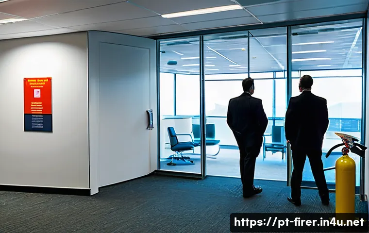 소방설비기사와 화재 예방 캠페인 - A modern Brazilian office building lobby with advanced fire safety features, showcasing sleek automa...