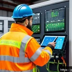 Home 21 소방설비기사와 관련된 추가 자격증 - A professional male fire safety technician in a modern industrial setting, wearing a high-visibility...