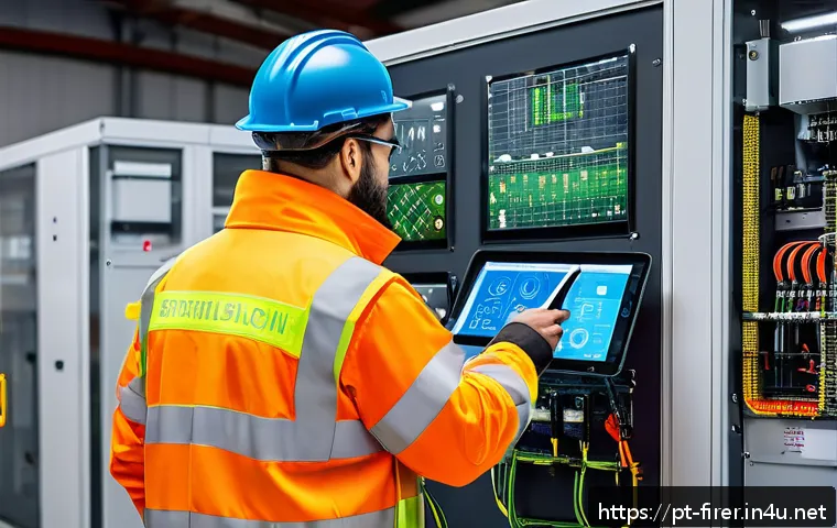소방설비기사와 관련된 추가 자격증 - A professional male fire safety technician in a modern industrial setting, wearing a high-visibility...